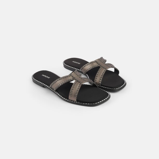 Mochi Women Gun-metal Casual Slip Ons (SKU: 41-427-29-36)
