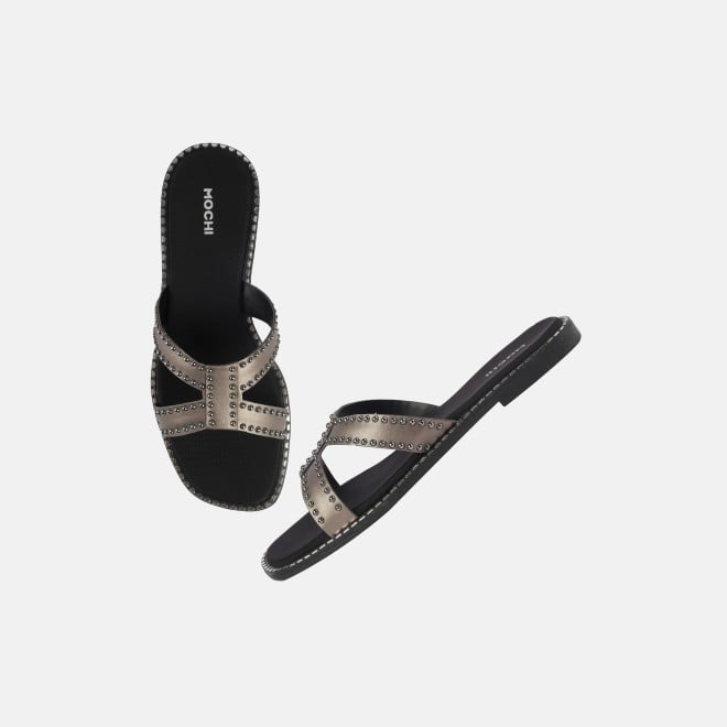 Mochi Women Gun-metal Casual Slip Ons (SKU: 41-427-29-36)