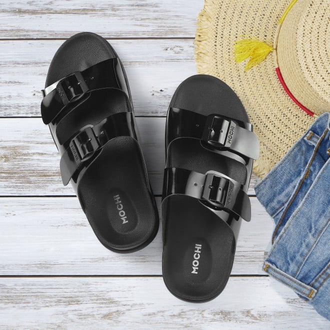 Mochi Women Black-pat Casual Slippers