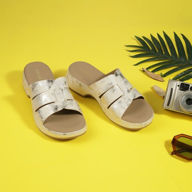 Mochi Women Gold Casual Slip Ons