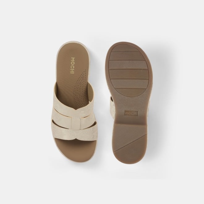 Mochi Women Gold Casual Slip Ons (SKU: 41-429-15-36)