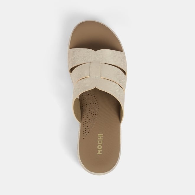 Mochi Women Gold Casual Slip Ons (SKU: 41-429-15-36)