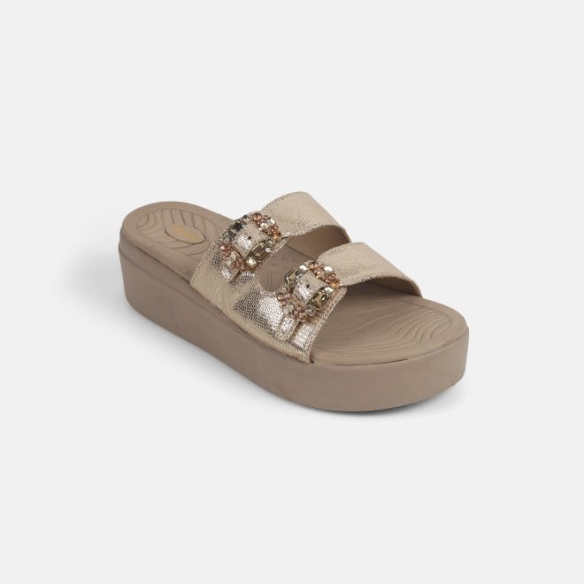 Mochi Women Gold Casual Slip Ons