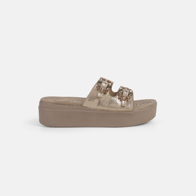 Mochi Women Gold Casual Slip Ons (SKU: 41-437-15-36)