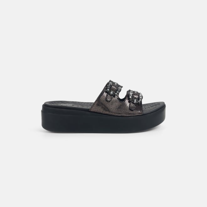 Mochi Women Gun-Metal Casual Slip Ons (SKU: 41-437-29-36)