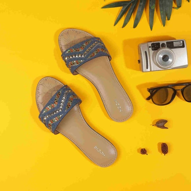 Mochi Women Blue Casual Slippers
