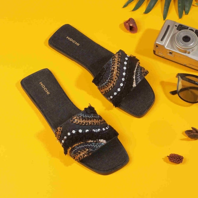 Mochi Women Black Casual Slippers