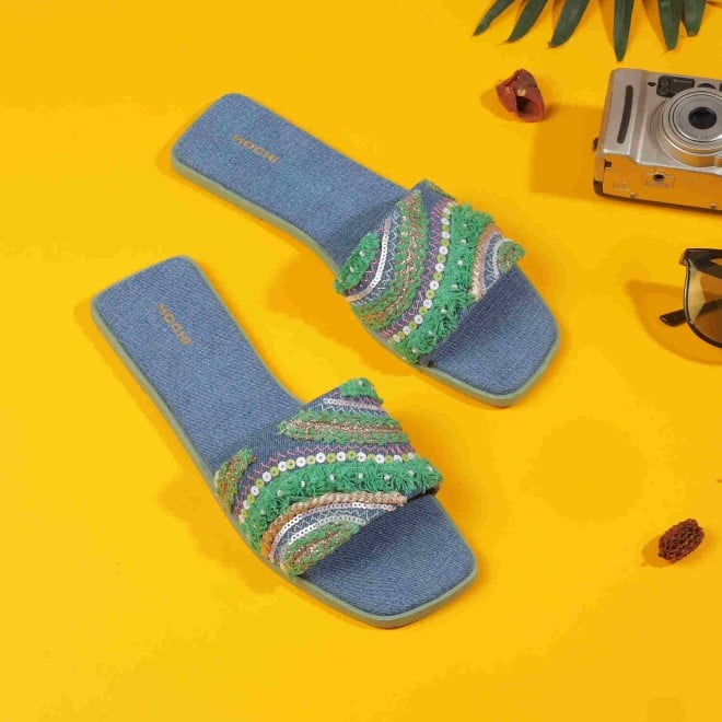 Mochi Women Green Casual Slippers