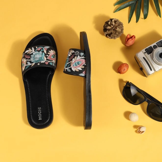 Mochi Women Black Casual Slip Ons