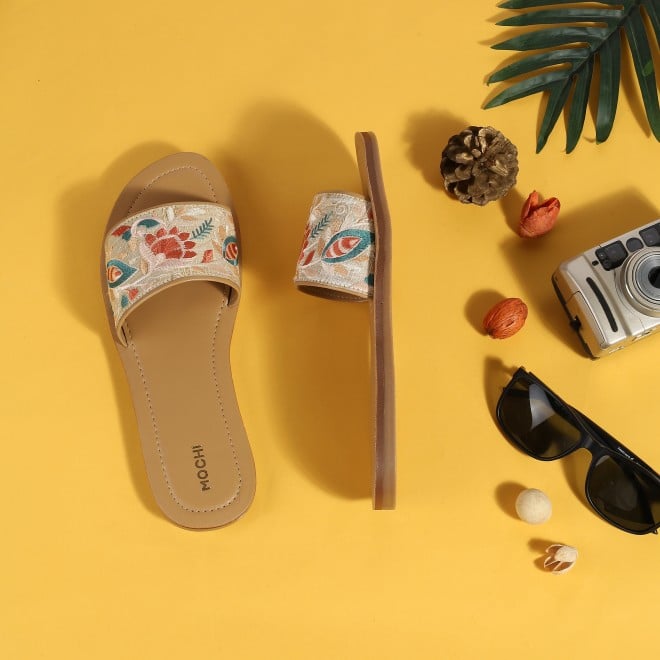 Mochi Women Beige Casual Slip Ons