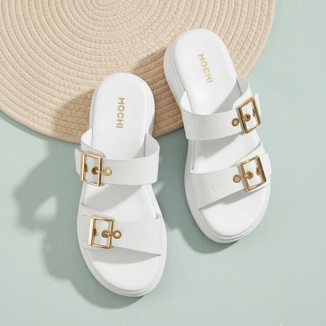 Mochi Women White Casual Slip Ons