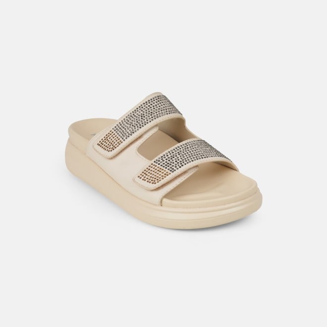 Mochi Women Beige Casual Slip Ons