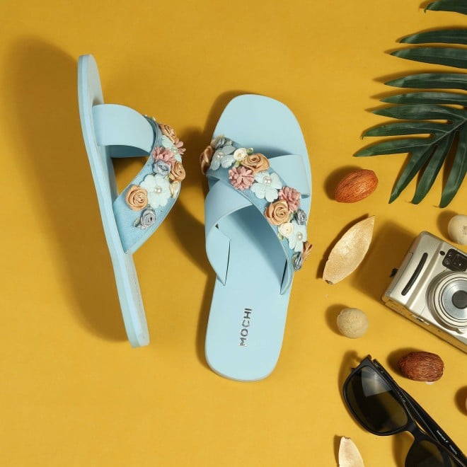 Mochi Women Blue Casual Slip Ons
