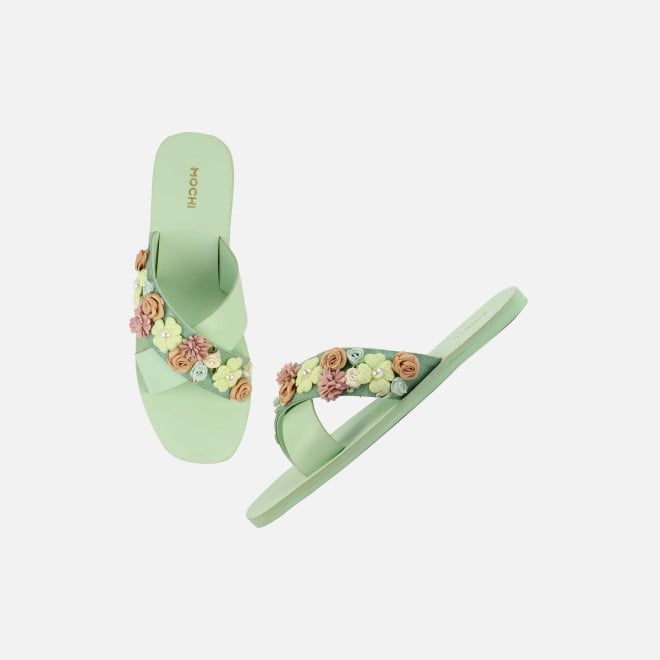 Mochi Women Green Casual Slip Ons (SKU: 41-486L-21-42)