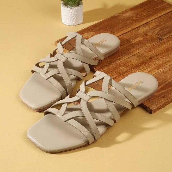 Mochi Women Beige Casual Slip Ons
