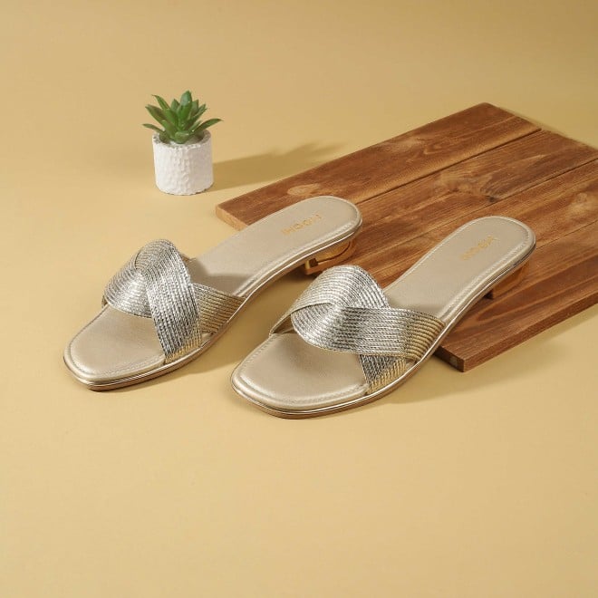 Mochi Women Gold Casual Slip Ons