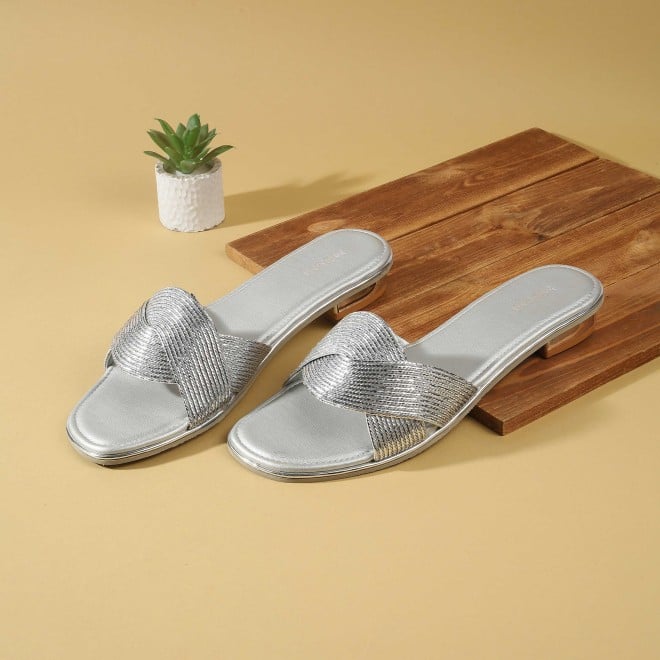 Mochi Women Silver Casual Slip Ons