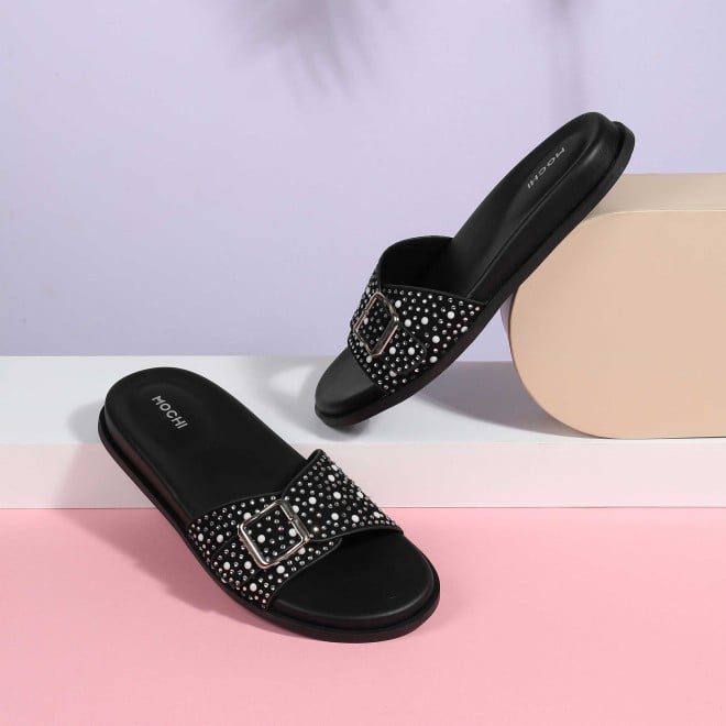 Mochi Women Black Casual Slip Ons (SKU: 41-505-11-36)