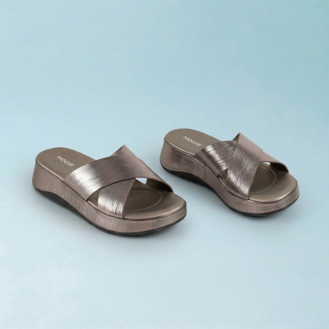 Mochi Women Gun-metal Casual Slip Ons
