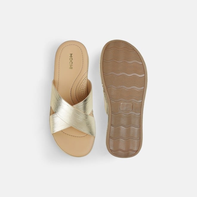 Mochi Women Gold Casual Slip Ons (SKU: 41-521-15-36)