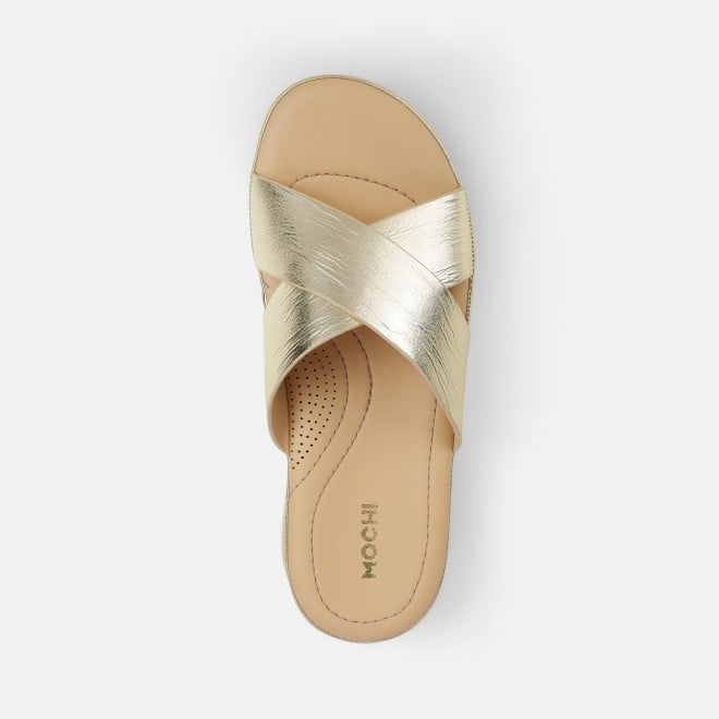 Mochi Women Gold Casual Slip Ons (SKU: 41-521-15-36)