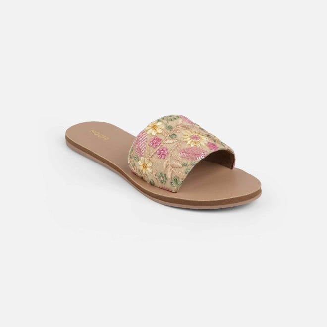Mochi Women Beige Casual Slippers