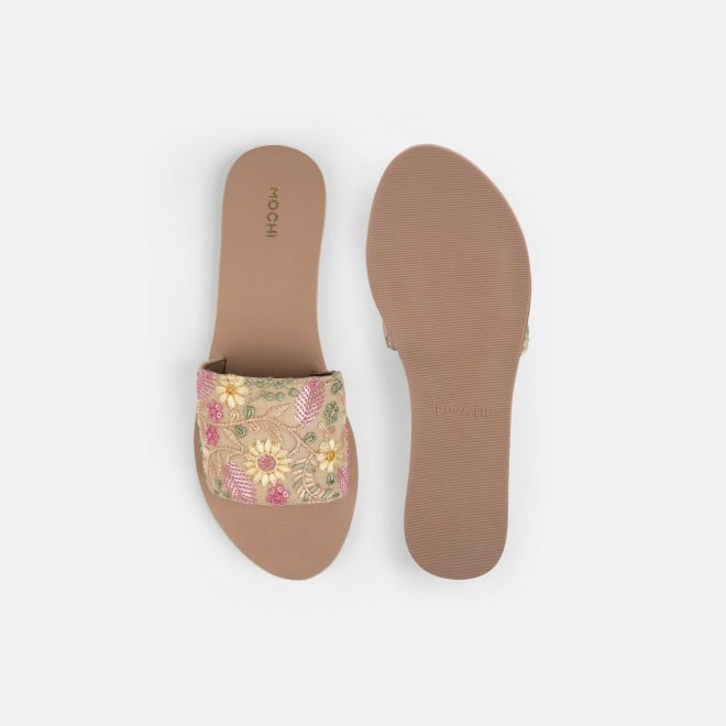 Mochi Women Beige Casual Slippers (SKU: 41-533-20-36)