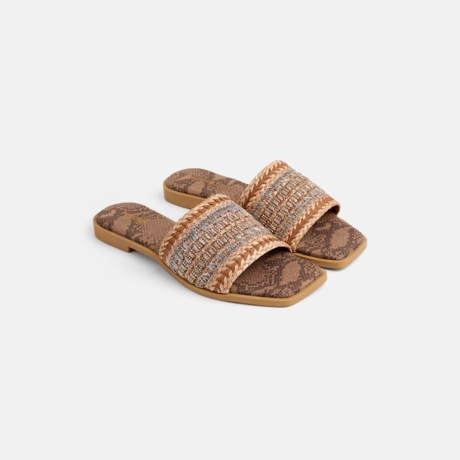 Mochi Women Tan Casual Slippers (SKU: 41-584-23-36)