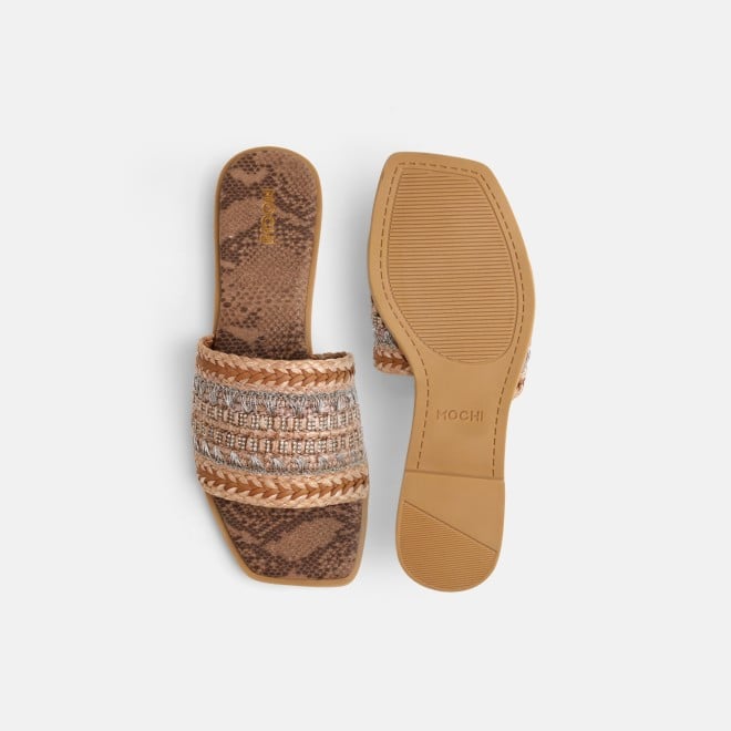 Mochi Women Tan Casual Slippers (SKU: 41-584-23-36)
