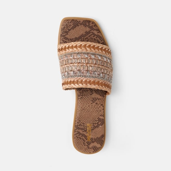 Mochi Women Tan Casual Slippers (SKU: 41-584-23-36)
