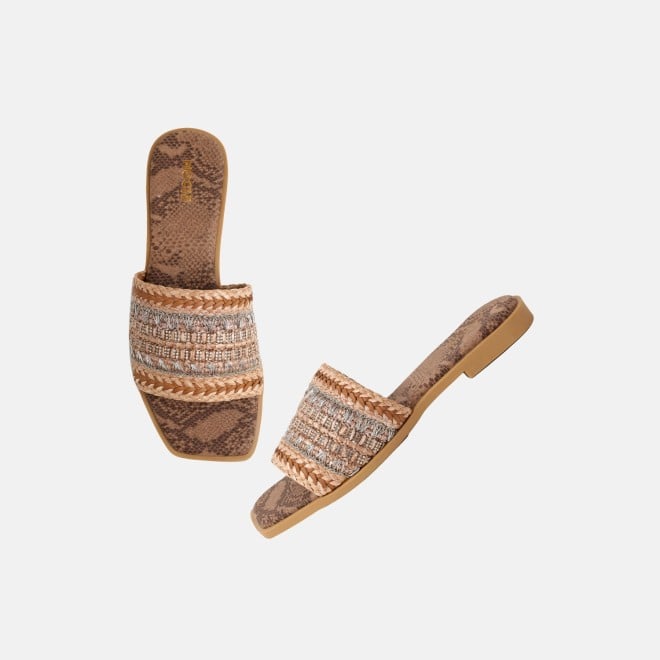 Mochi Women Tan Casual Slippers (SKU: 41-584-23-36)