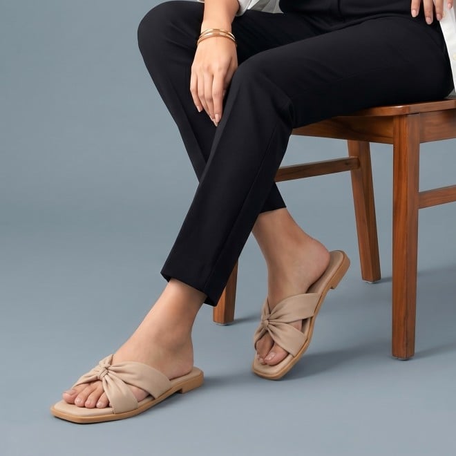 Mochi Women Beige Casual Slippers (SKU: 41-589-20-36)