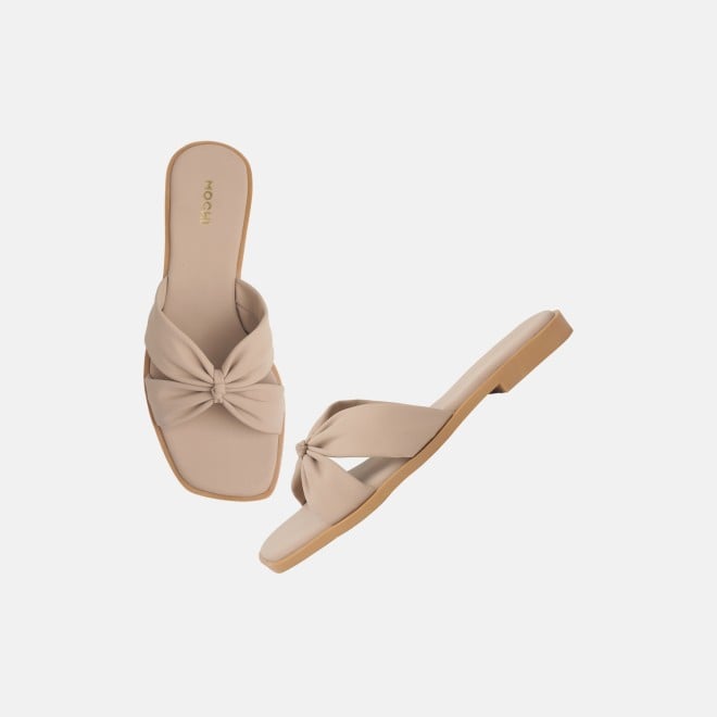 Mochi Women Beige Casual Slippers (SKU: 41-589-20-36)