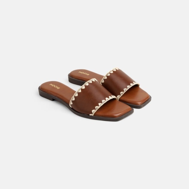 Mochi Women Tan Casual Slippers (SKU: 41-594-23-36)