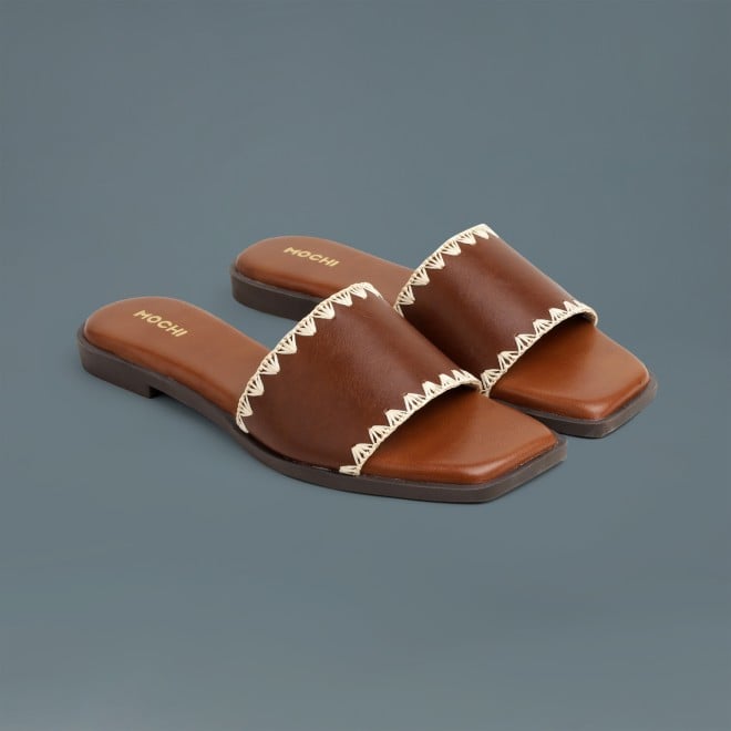 Mochi Women Tan Casual Slippers (SKU: 41-594-23-36)