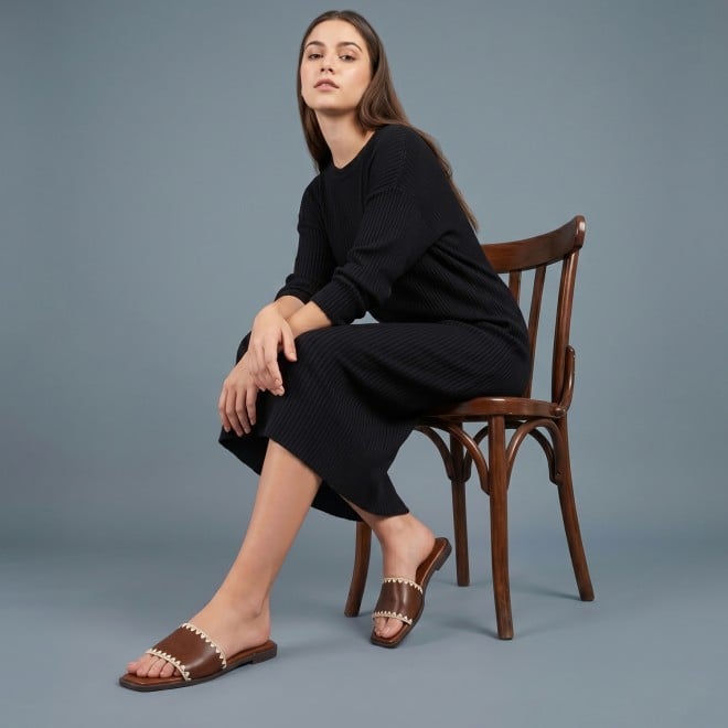 Mochi Women Tan Casual Slippers (SKU: 41-594-23-36)