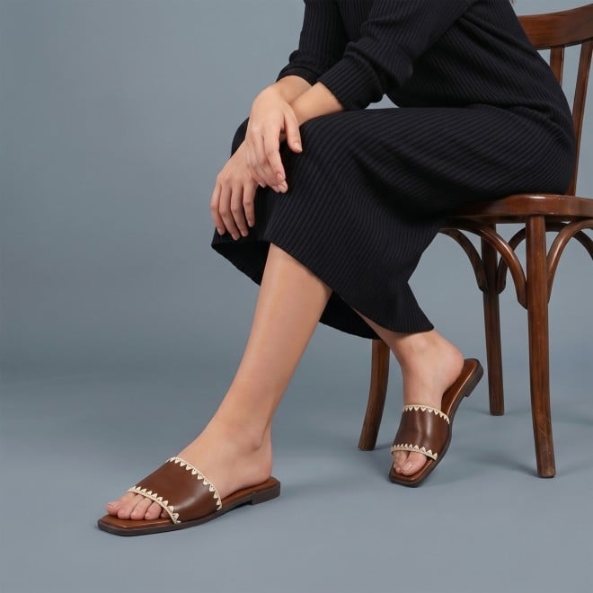 Mochi Women Tan Casual Slippers (SKU: 41-594-23-36)