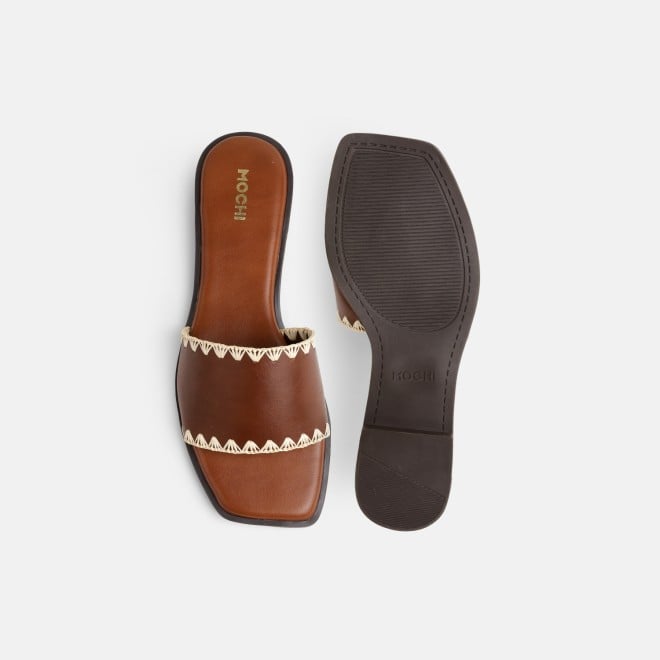 Mochi Women Tan Casual Slippers (SKU: 41-594-23-36)