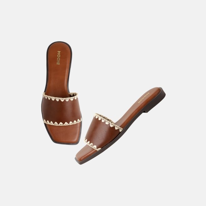 Mochi Women Tan Casual Slippers (SKU: 41-594-23-36)