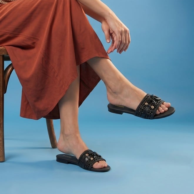 Mochi Women Black Casual Slippers (SKU: 41-600-11-36)