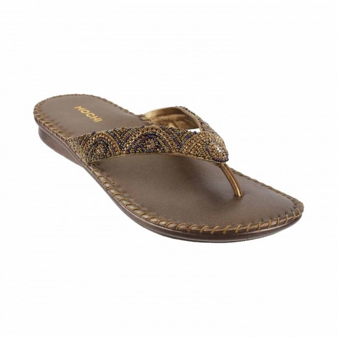 Mochi Antique-Gold Casual Slippers for Women