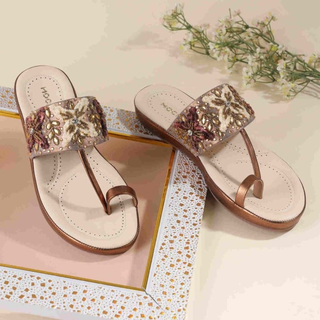 Mochi Women Antic-gold Casual Slippers & Flip Flops