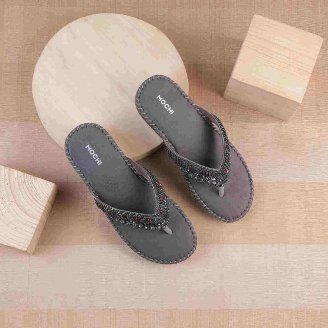 Mochi Women Gun-metal Party Slippers