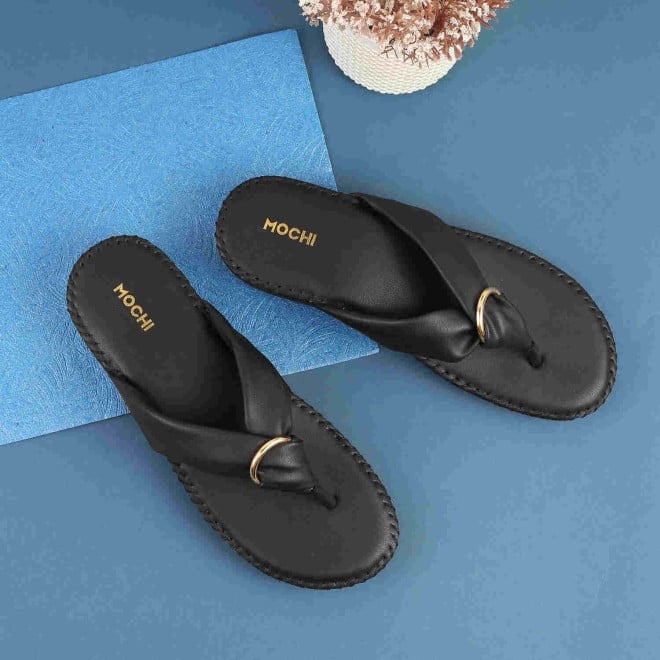 Mochi Women Black Casual Flip-Flops (SKU: 44-154-11-36)