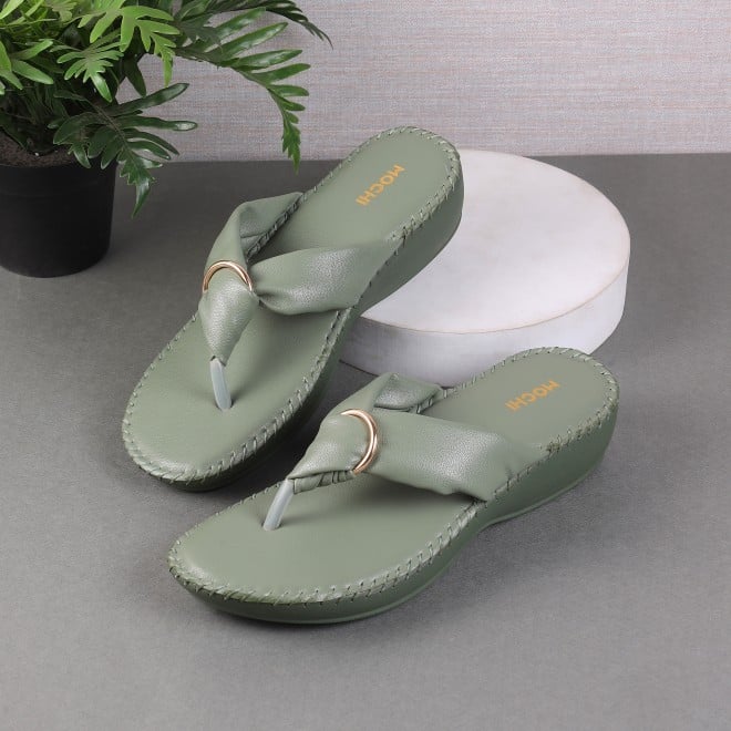 Mochi Women Green Casual Flip-Flops