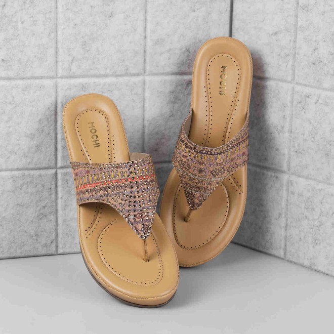 Mochi Women Beige Casual Slippers (SKU: 44-158-20-37)