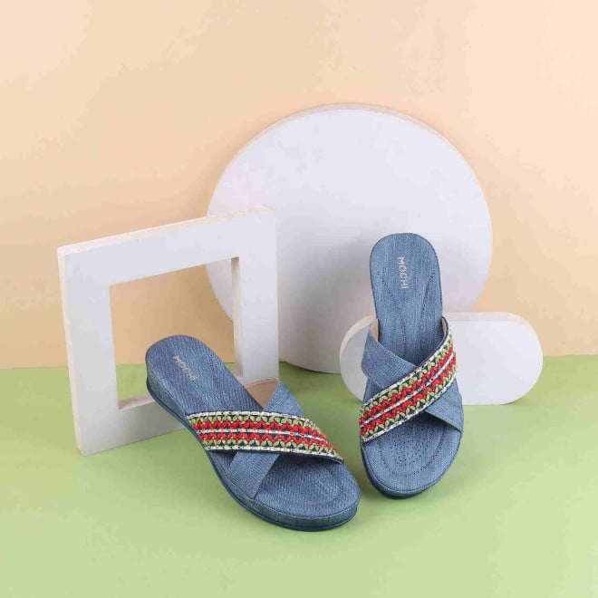 Mochi Women Blue Casual Slippers