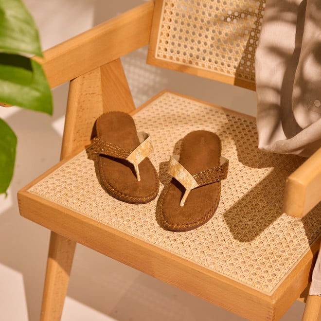 Mochi Women Antique-Gold Casual Slippers (SKU: 44-1675-28-36)