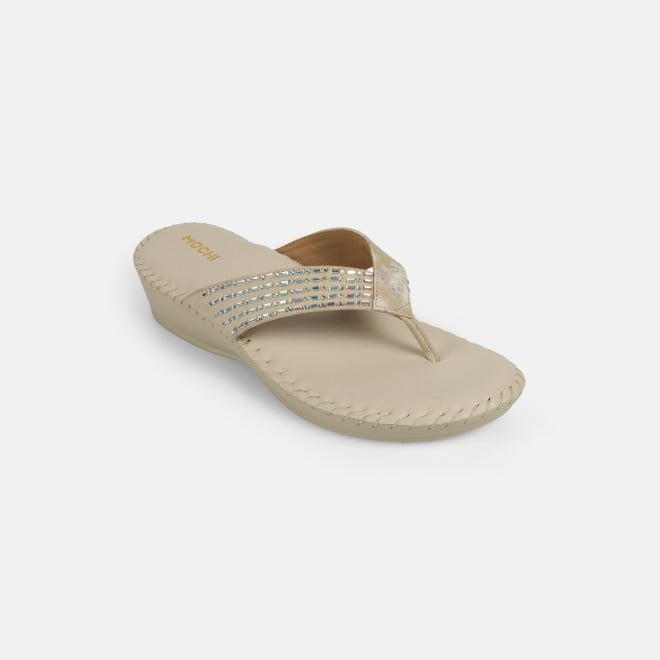 Mochi Women Beige Casual Slippers