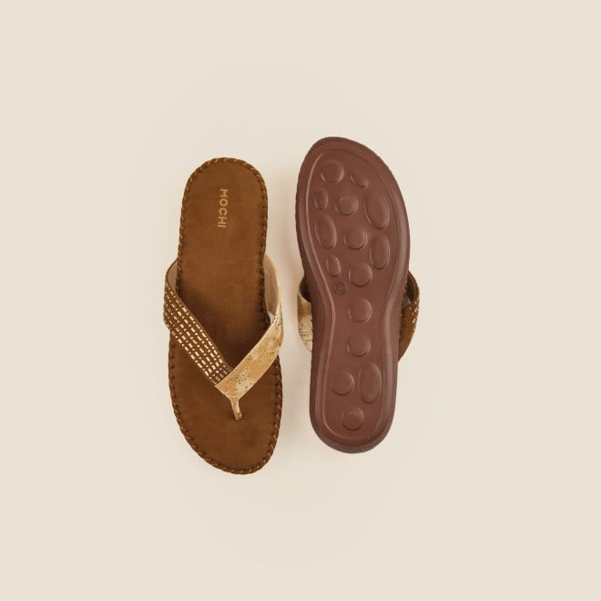 Mochi Women Antique-Gold Casual Slippers (SKU: 44-1675-28-36)